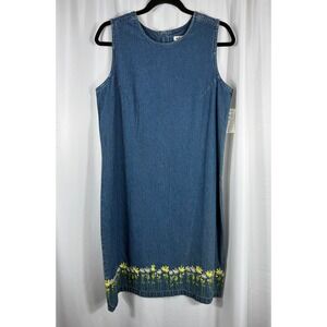 NWT VTG A.M.I. Denim Dress Size M Sleeveless Floral Embroidered Jean Mini Dress